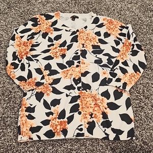 Talbots Sweater Button Up Cardigan Pink black Floral Knit